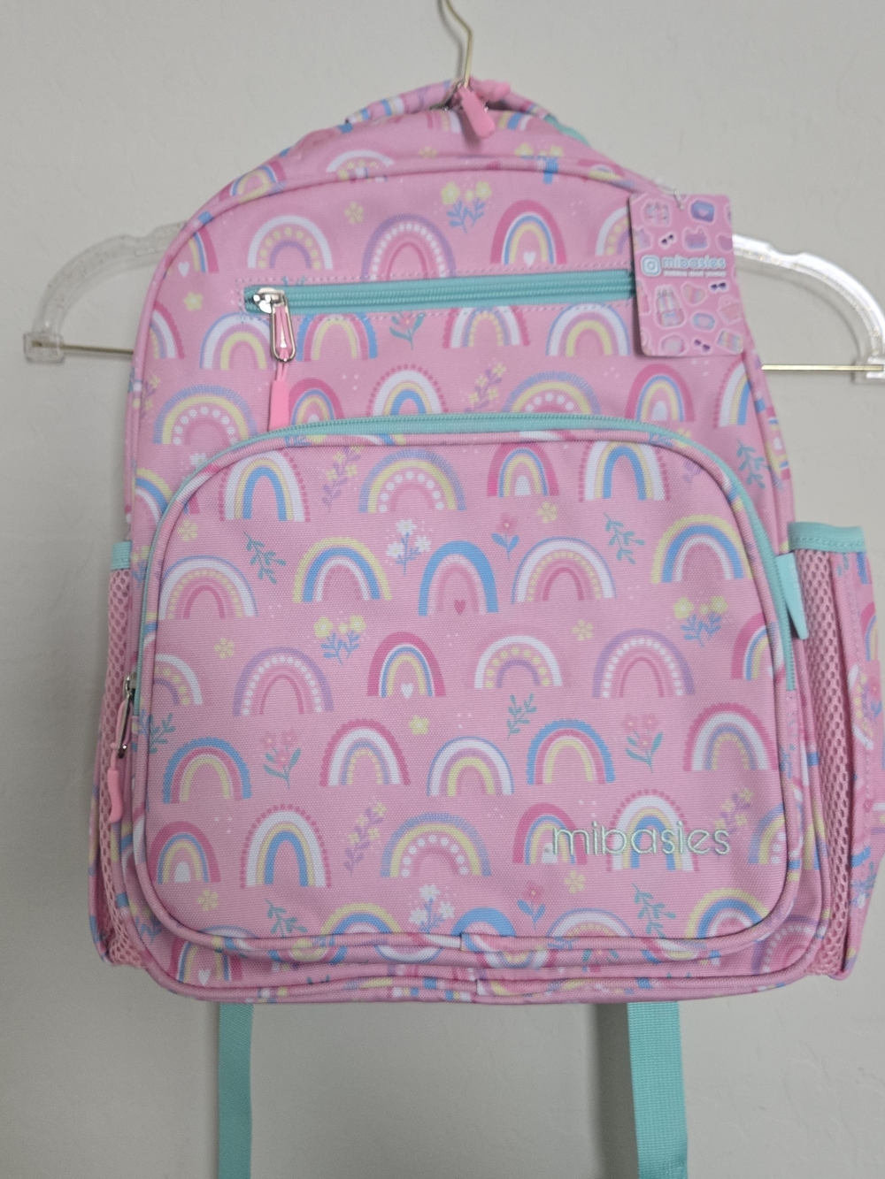 Mibasies Kids Rainbow Backpack Pink & Aqua NWT School Travel Bookbag